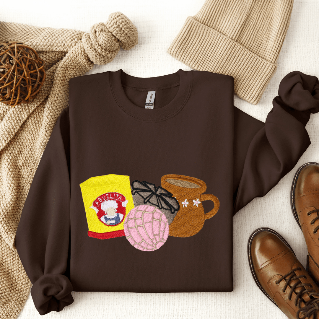 Abuelita Chocolate & Concha Sweet Embroidered Sweatshirt - Embroiderzilla
