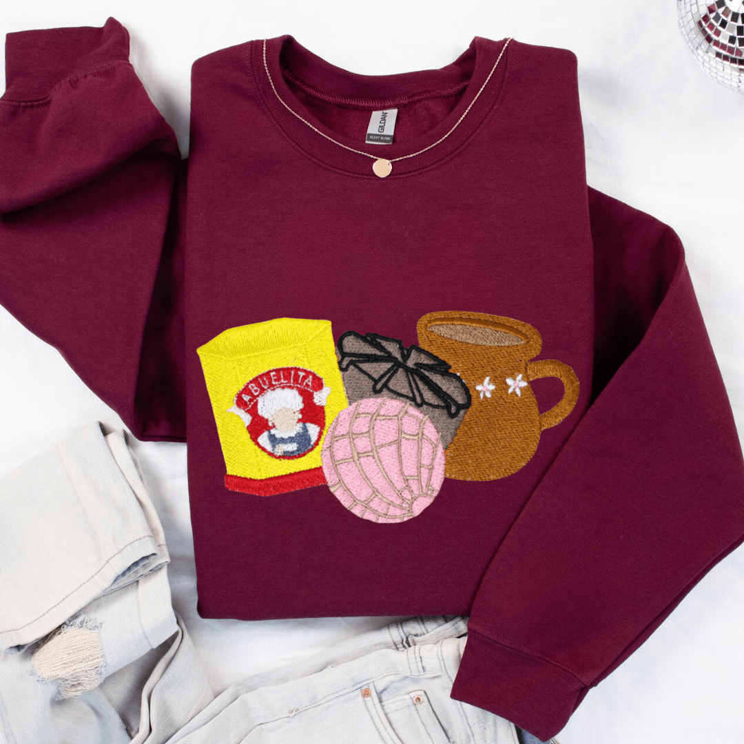 Abuelita Chocolate & Concha Sweet Embroidered Sweatshirt - Embroiderzilla
