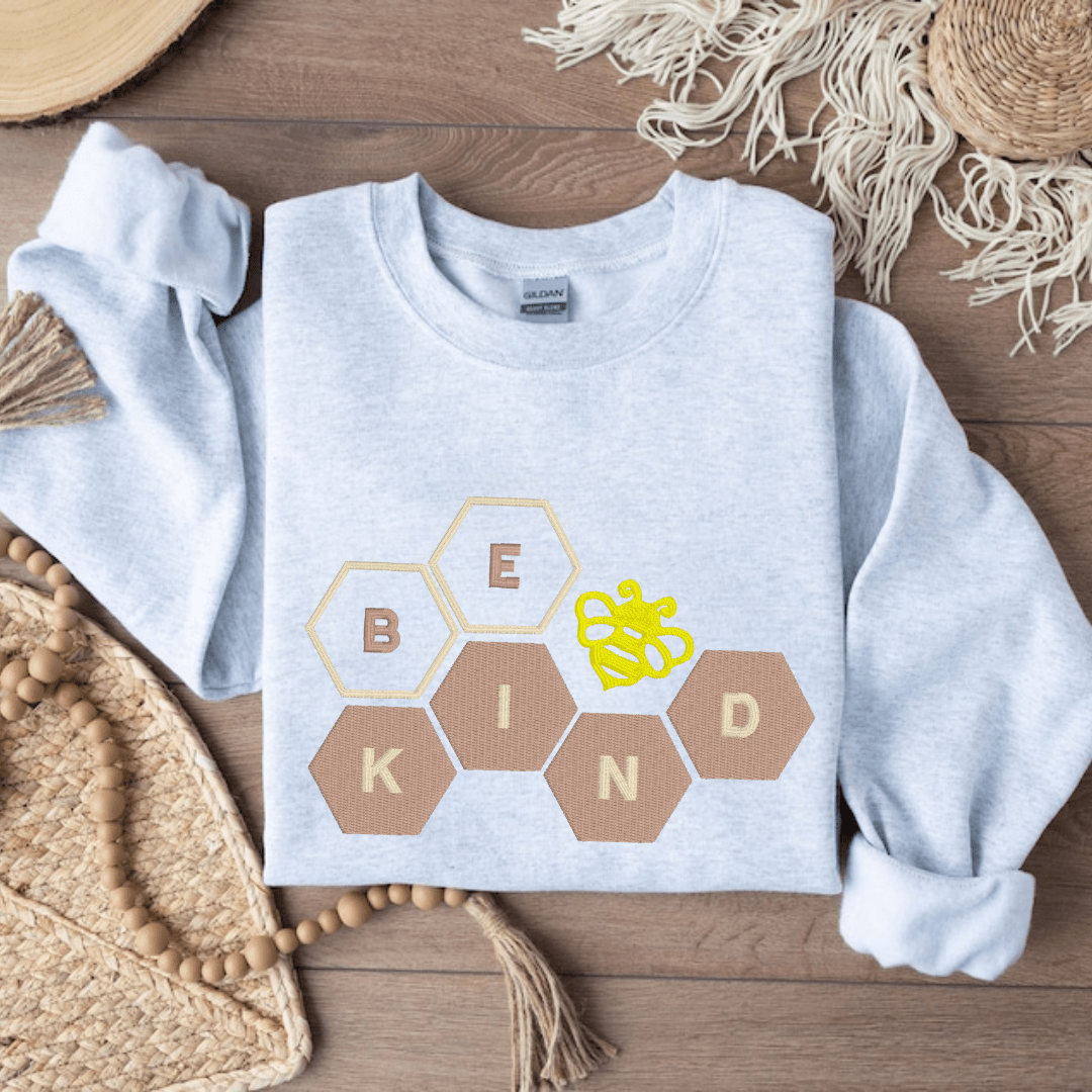 Bee Kind Embroidered Crewneck Sweater - Embroiderzilla
