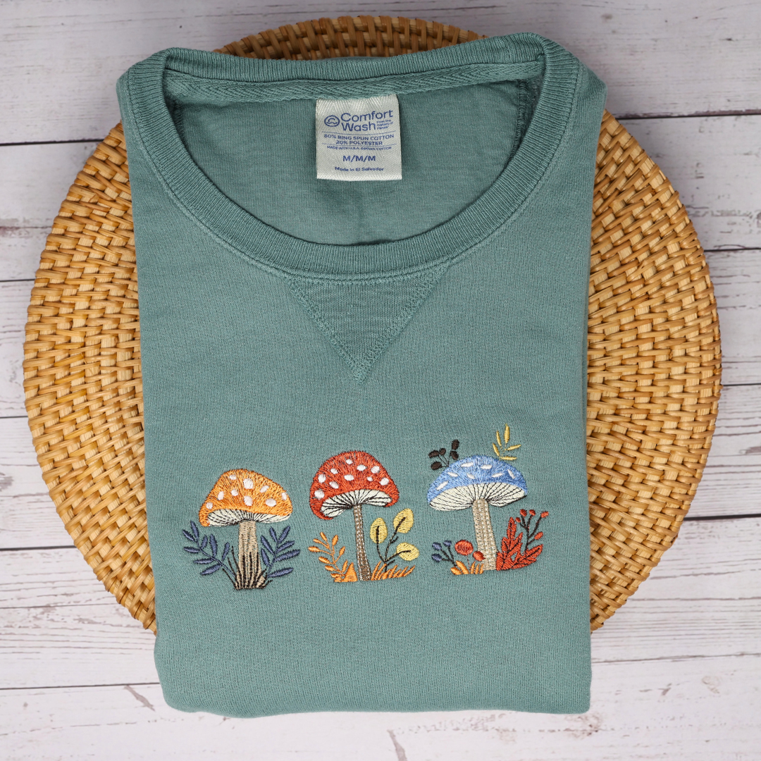 Whimsical Mushroom Embroidered Sweatshirt