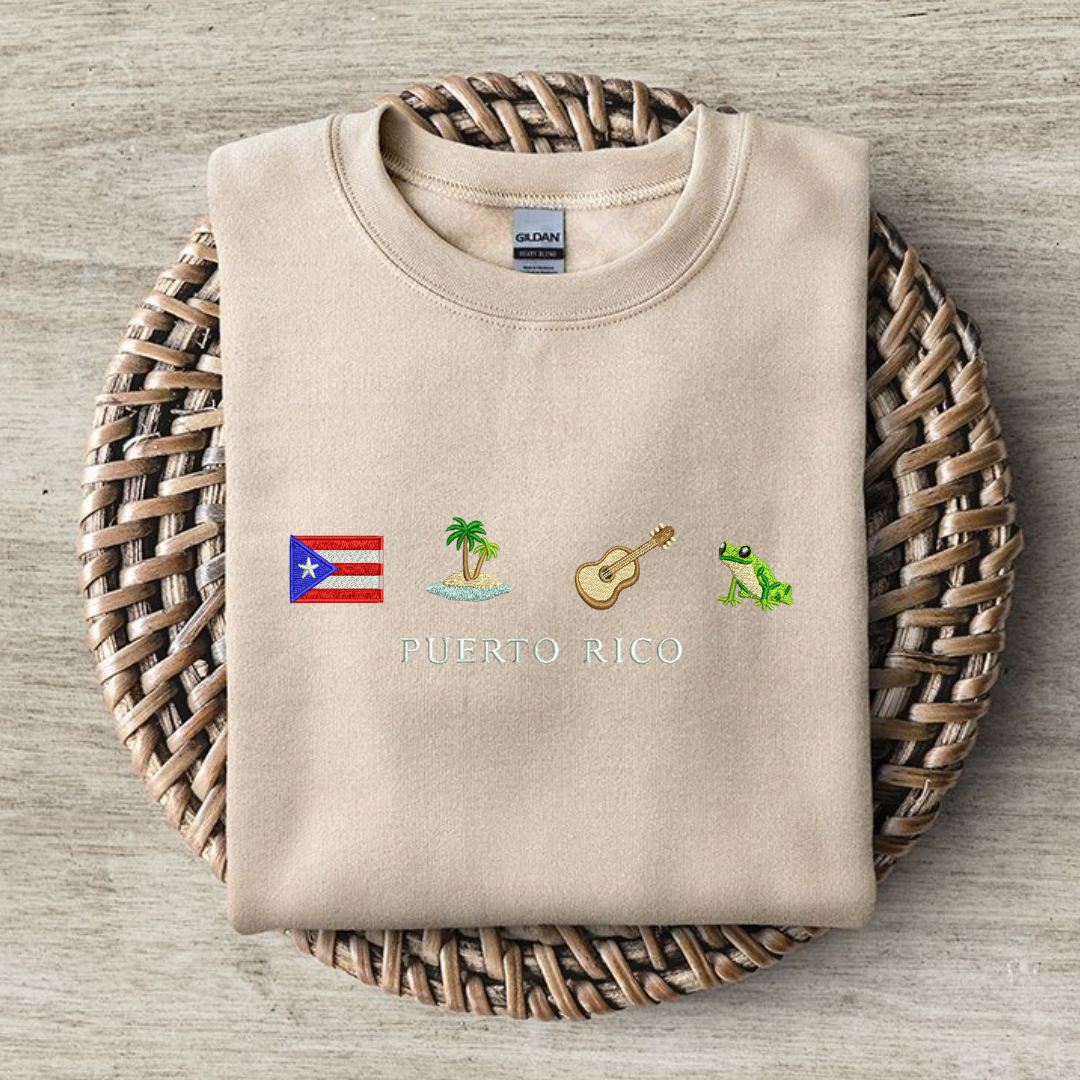 Puerto Rico Embroidered Crewneck Sweatshirt - Embroiderzilla