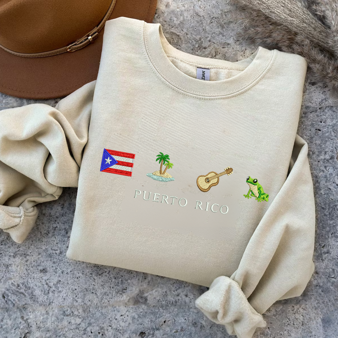 Puerto Rico Embroidered Crewneck Sweatshirt - Embroiderzilla