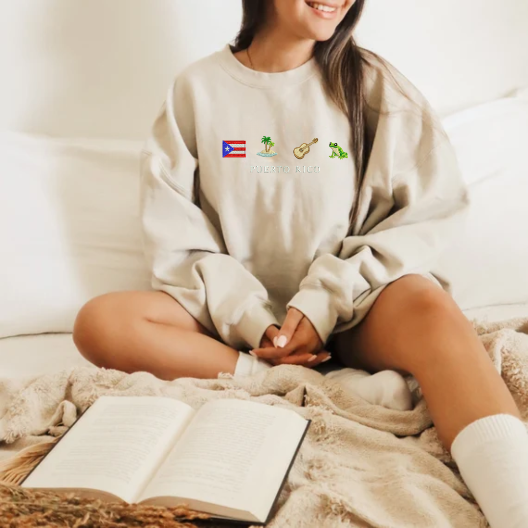 Puerto Rico Embroidered Crewneck Sweatshirt - Embroiderzilla