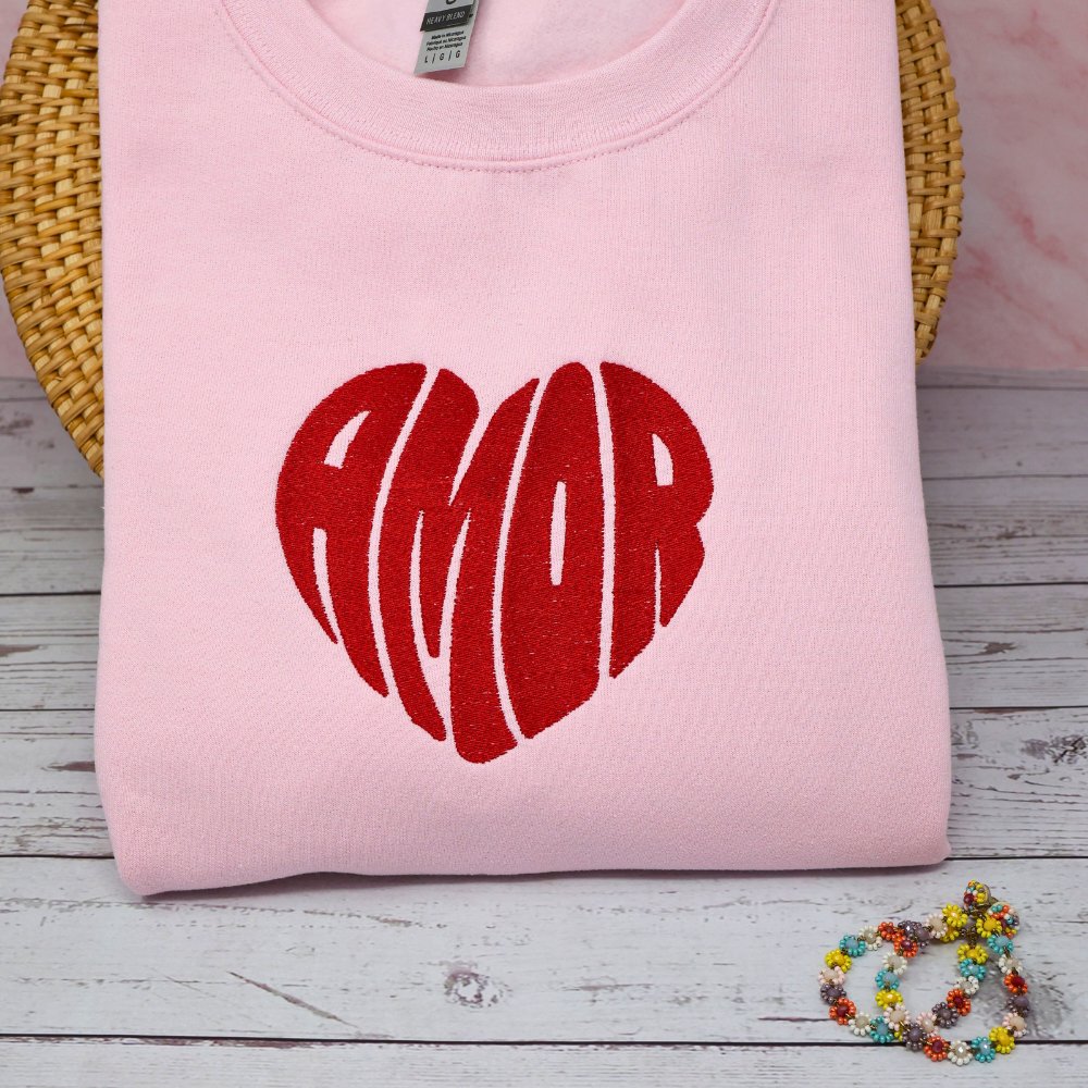 Amor Heart Embroidered Sweatshirt - Embroiderzilla