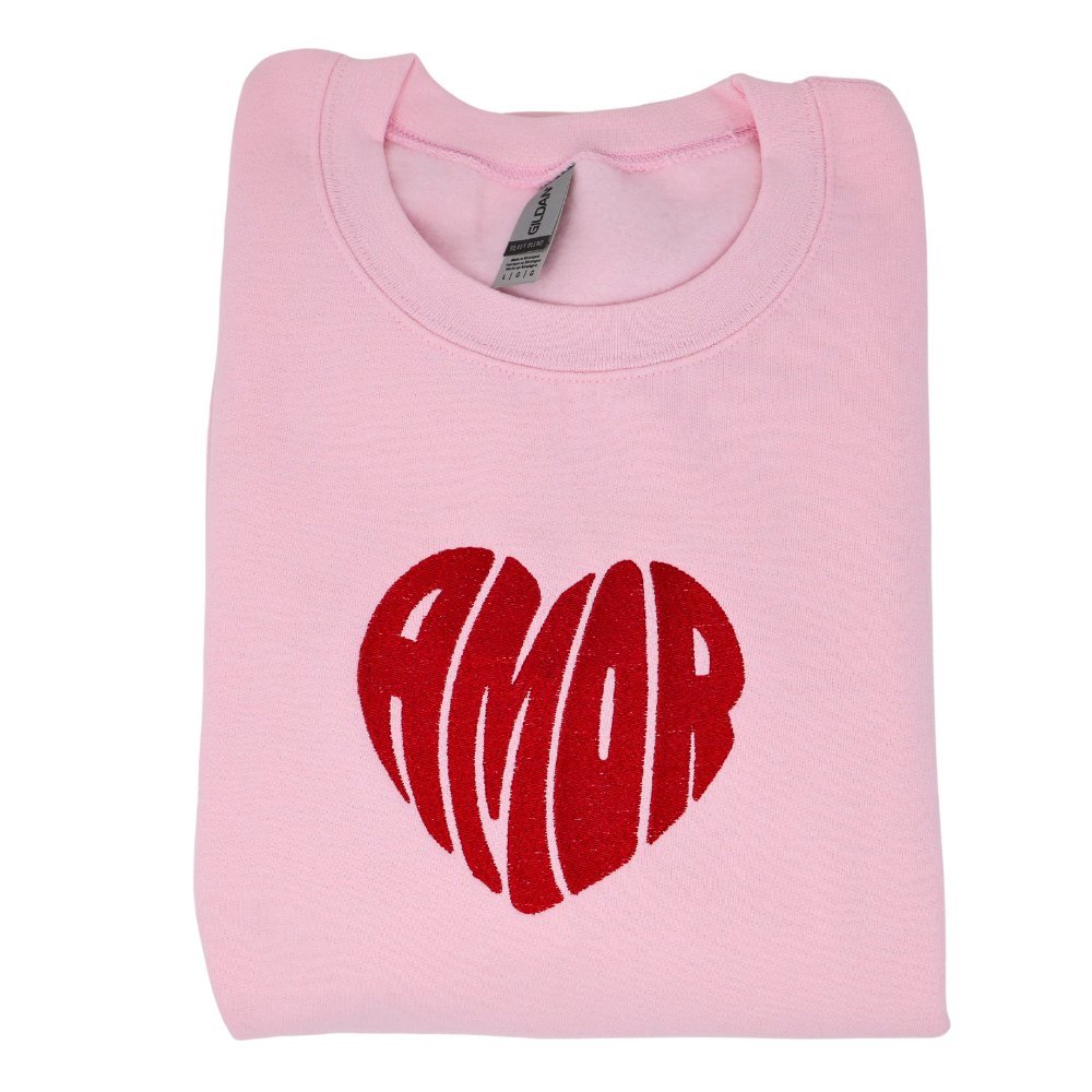 Amor Heart Embroidered Sweatshirt - Embroiderzilla