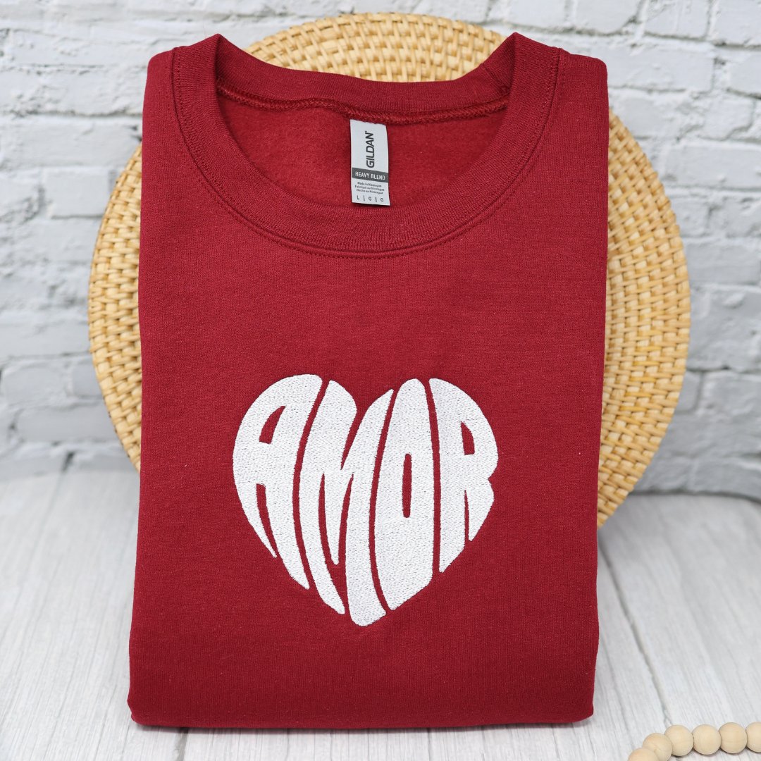 Amor Heart Embroidered Sweatshirt - Embroiderzilla