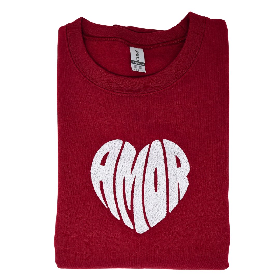 Amor Heart Embroidered Sweatshirt - Embroiderzilla