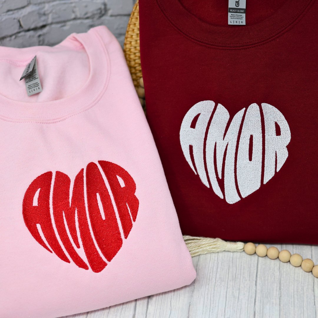 Amor Heart Embroidered Sweatshirt - Embroiderzilla