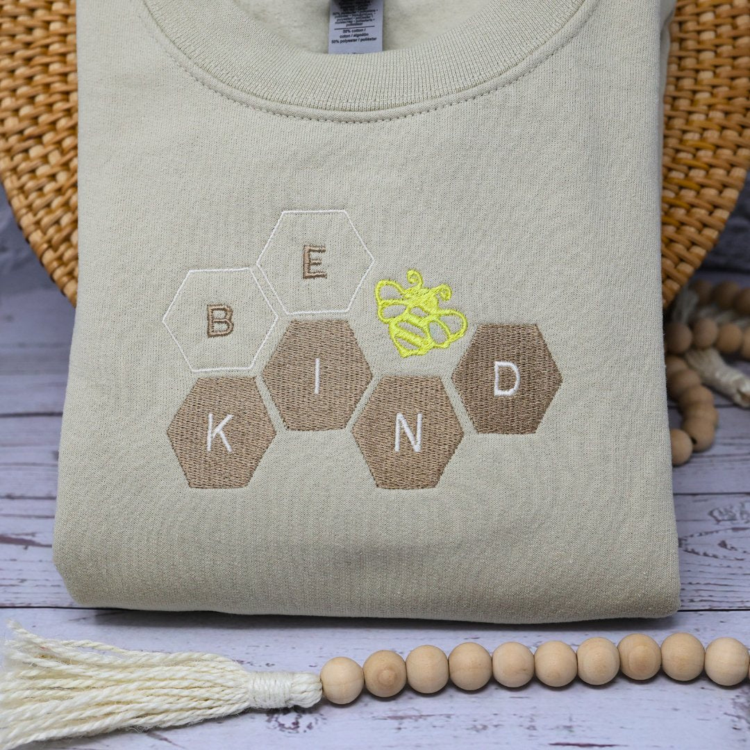 Bee Kind Embroidered Crewneck Sweater - Embroiderzilla