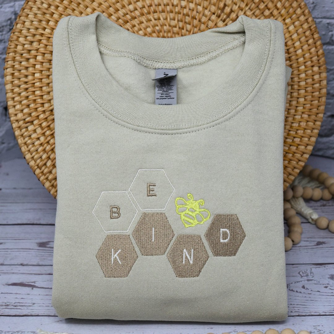 Bee Kind Embroidered Crewneck Sweater - Embroiderzilla