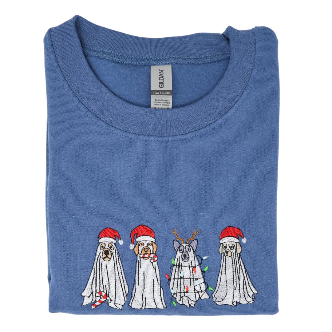 Christmas Ghost Dogs Embroidered Sweatshirt - Embroiderzilla