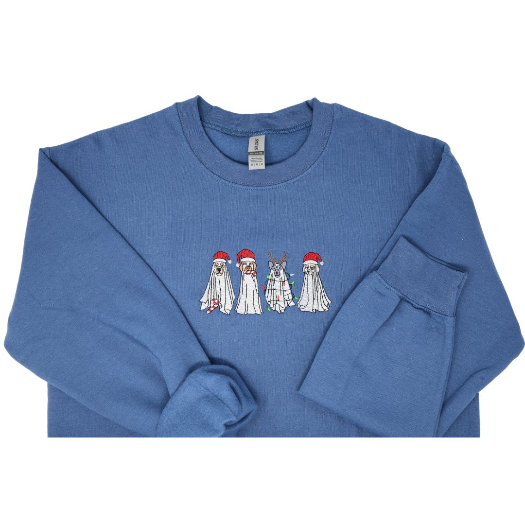 Christmas Ghost Dogs Embroidered Sweatshirt - Embroiderzilla