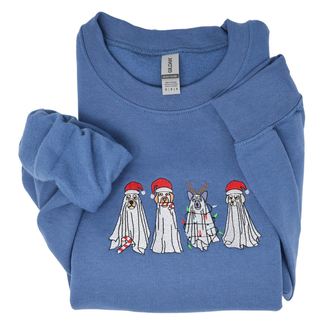 Christmas Ghost Dogs Embroidered Sweatshirt - Embroiderzilla