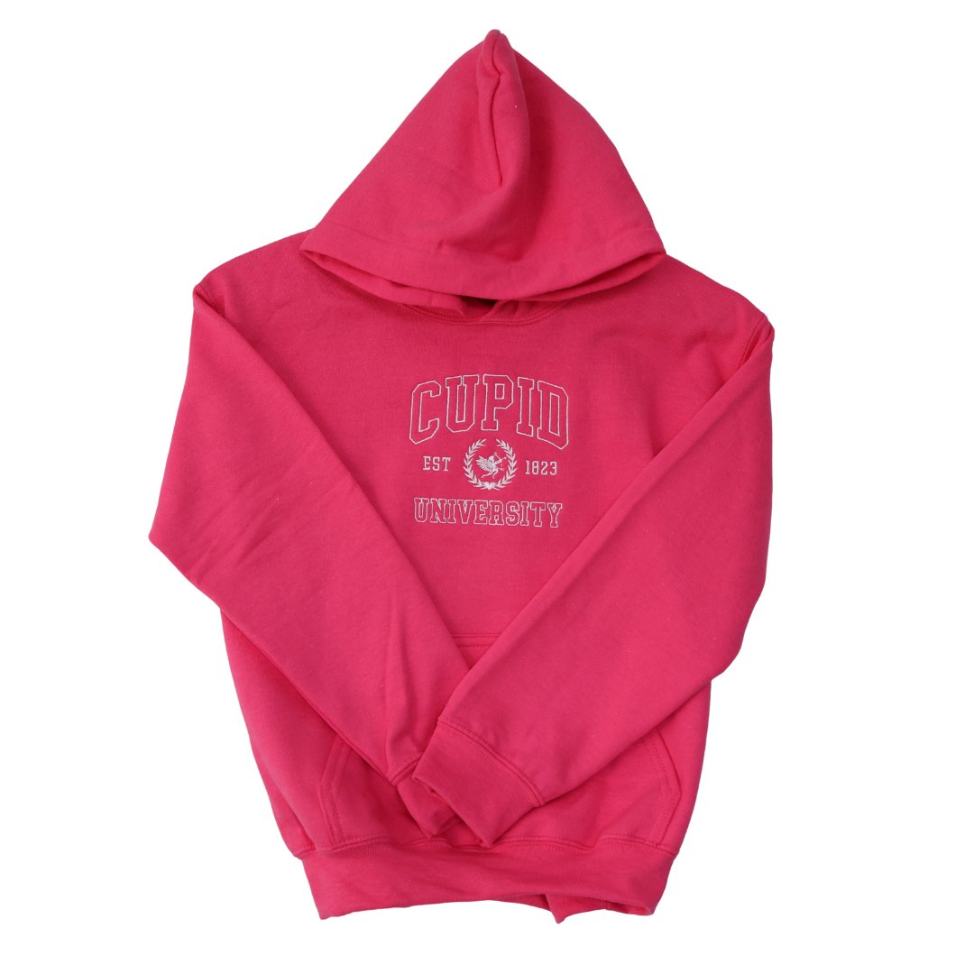 Cupid University Embroidered Kids Hoodie - Embroiderzilla