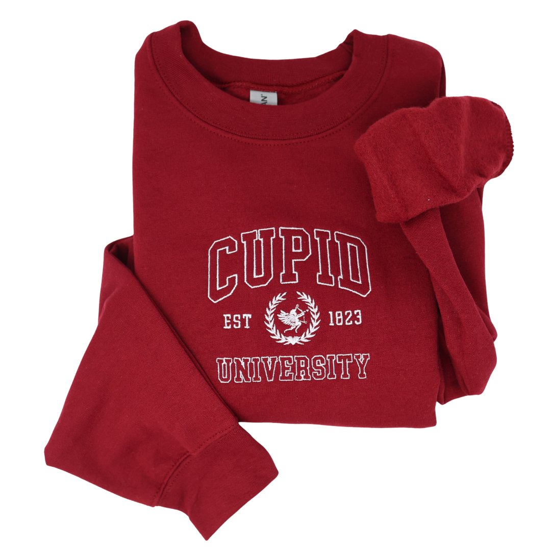 Cupid University Embroidered Sweatshirt - Embroiderzilla