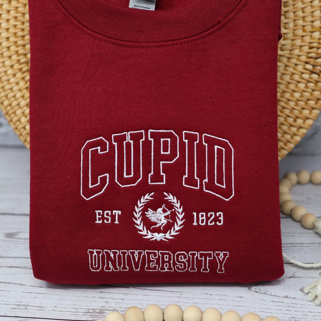 Cupid University Embroidered Sweatshirt - Embroiderzilla