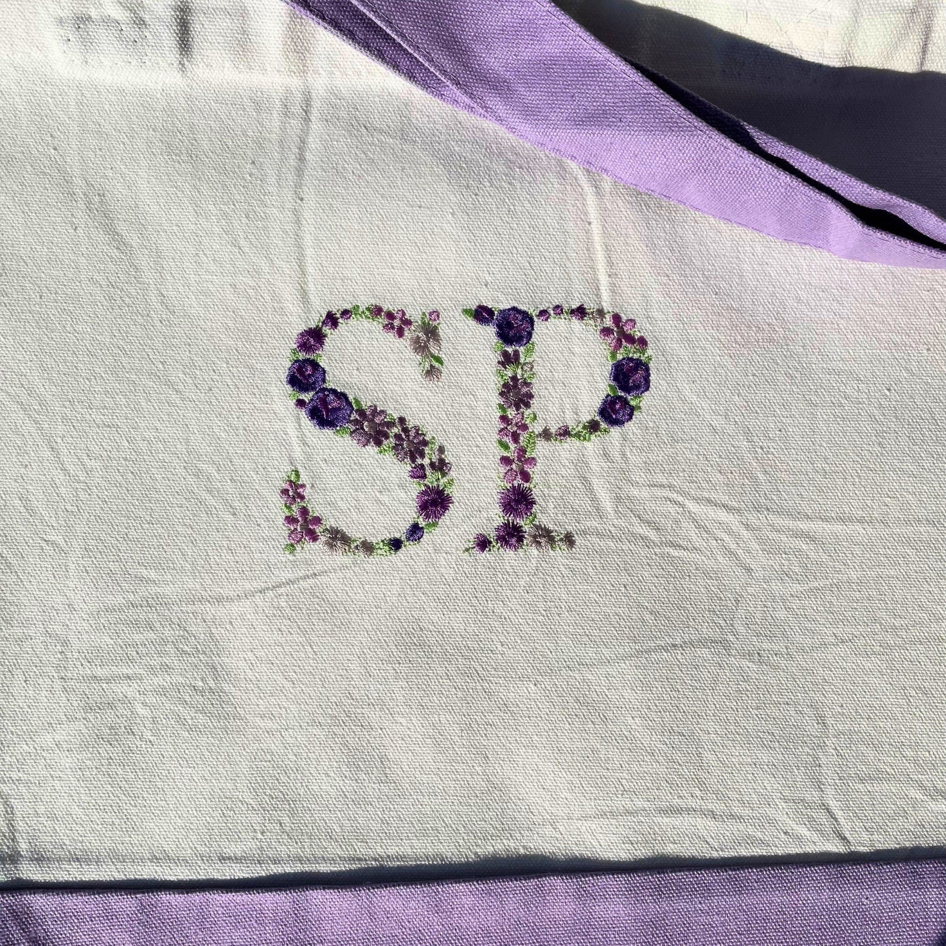 Custom Floral Initials Embroidered Tote Bag, Personalized Name Tote Bag - Embroiderzilla