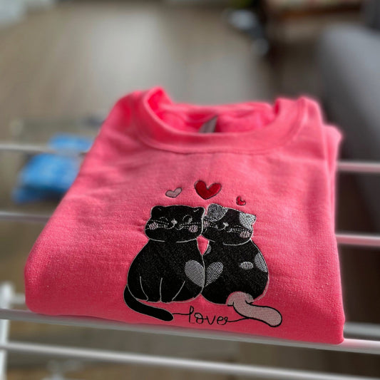 Cute Cat Embroidered Crewneck Sweatshirt - Embroiderzilla