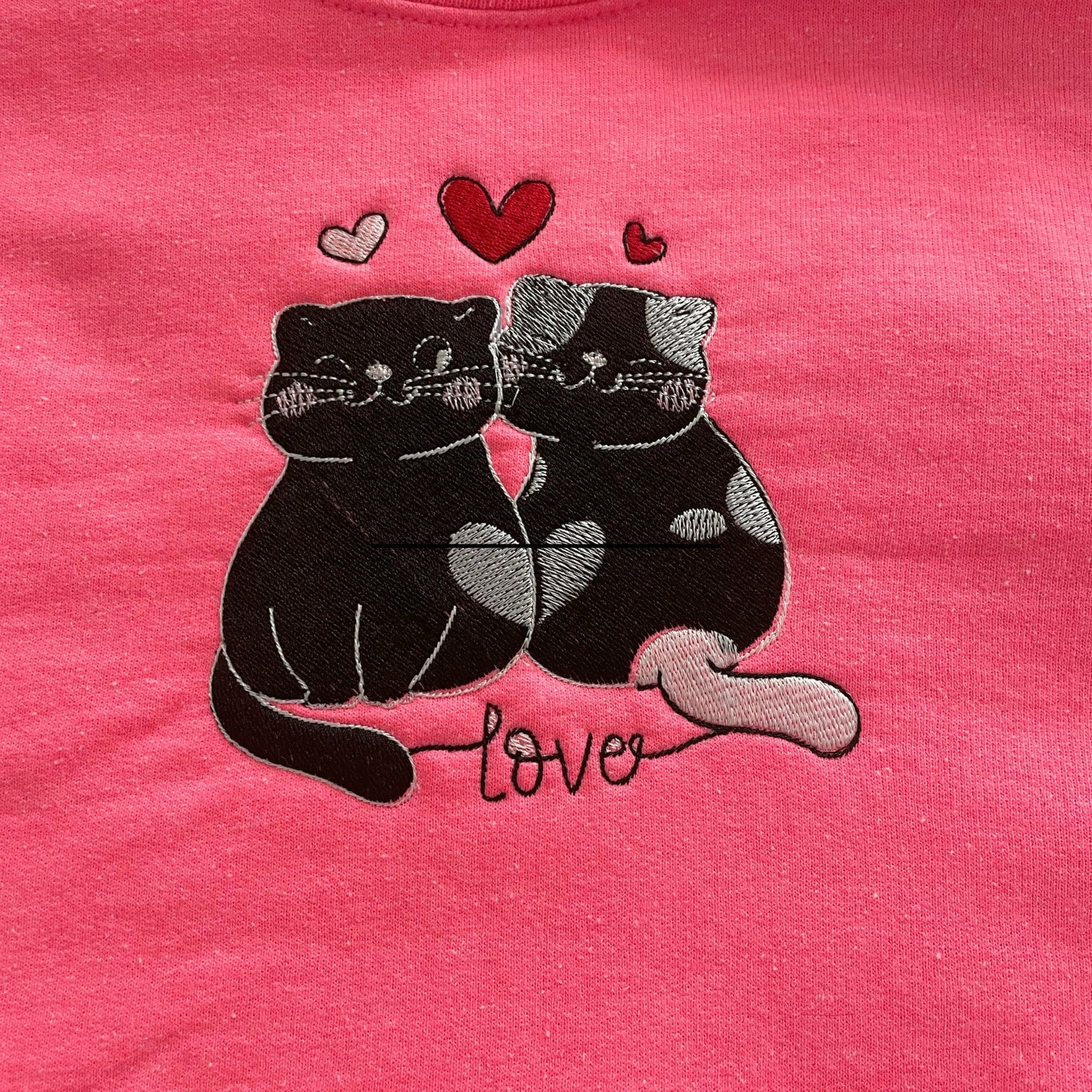 Cute Cat Embroidered Crewneck Sweatshirt - Embroiderzilla