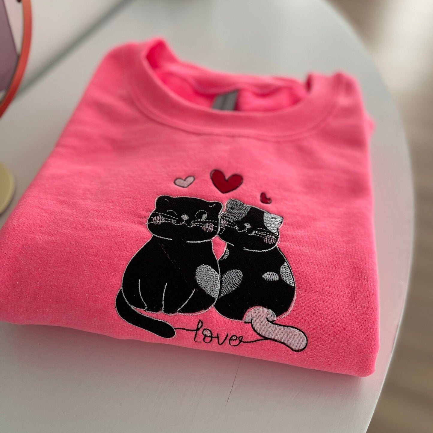 Cute Cat Embroidered Crewneck Sweatshirt - Embroiderzilla