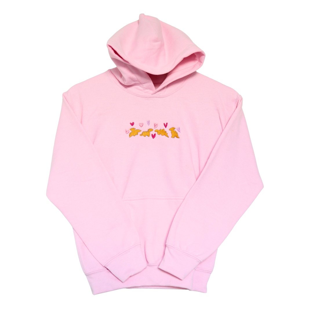 Dino Nuggets & Hearts Embroidered Kids Hoodie - Embroiderzilla