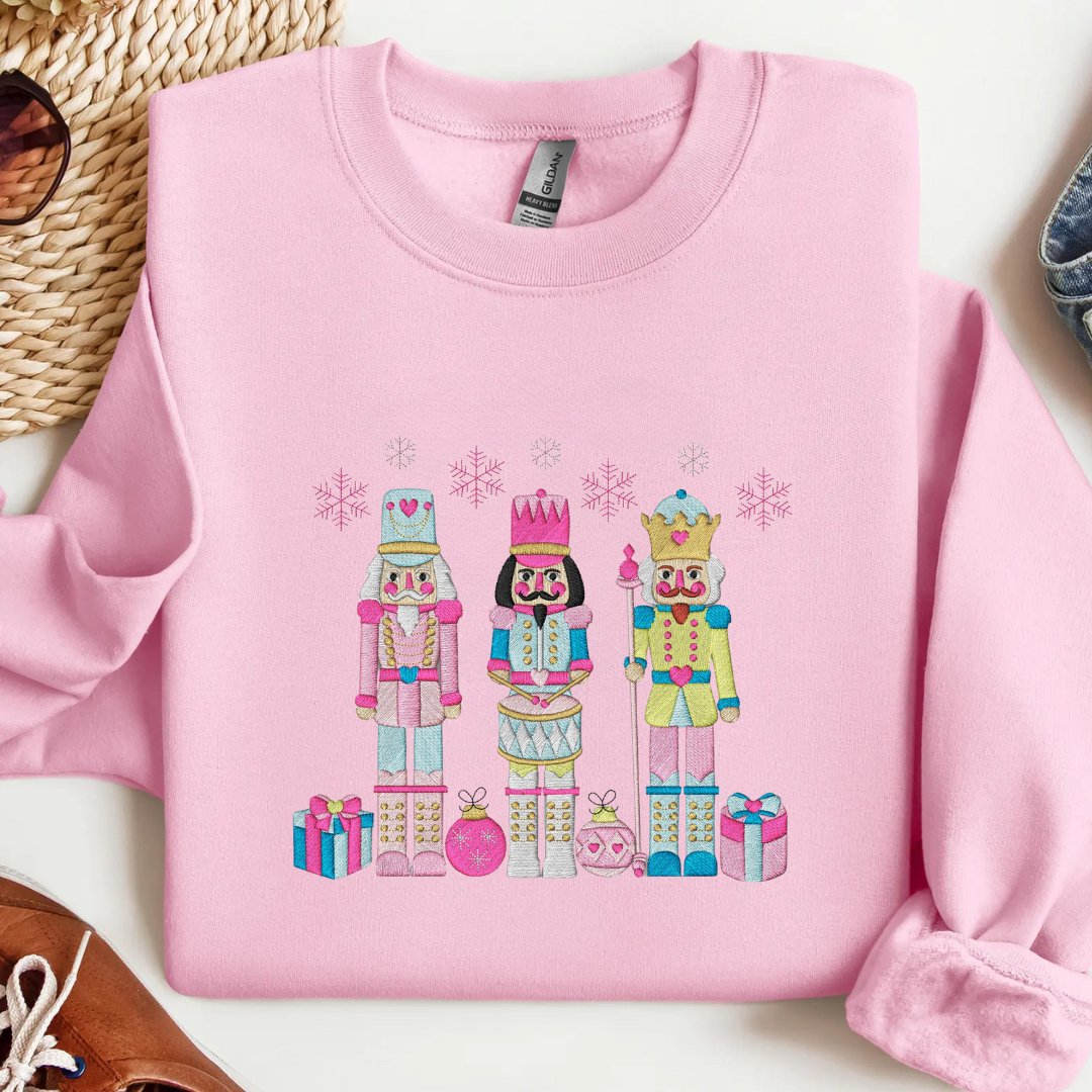 Festive Trio Embroidered Nutcracker Christmas Sweatshirt - Embroiderzilla