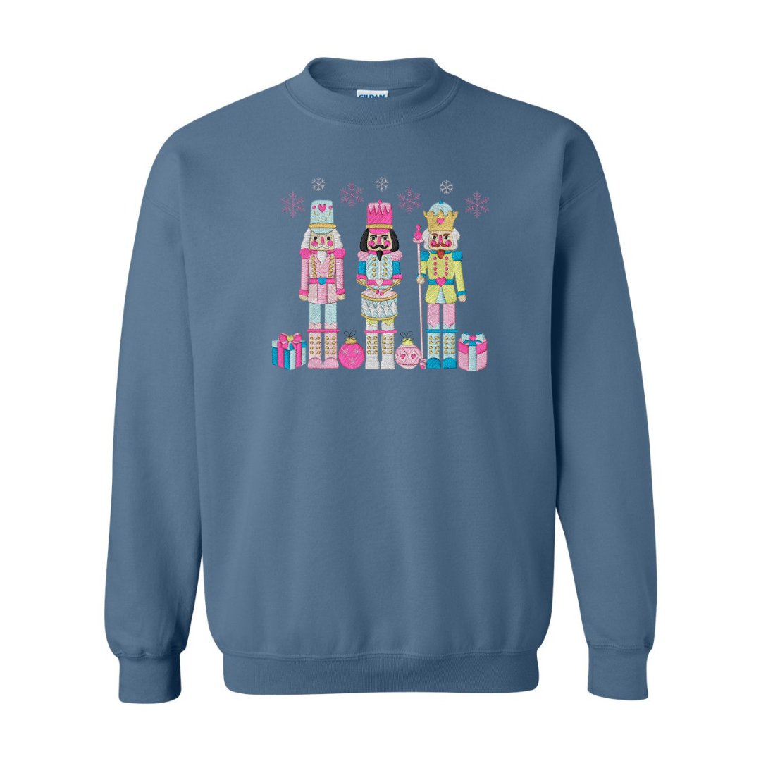 Festive Trio Embroidered Nutcracker Christmas Sweatshirt - Embroiderzilla