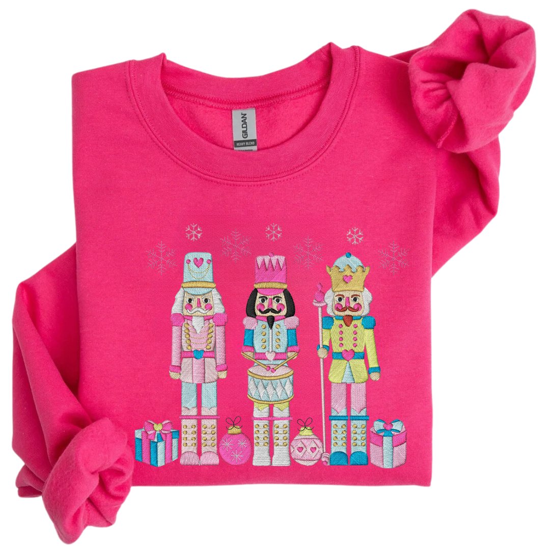 Festive Trio Embroidered Nutcracker Christmas Sweatshirt - Embroiderzilla