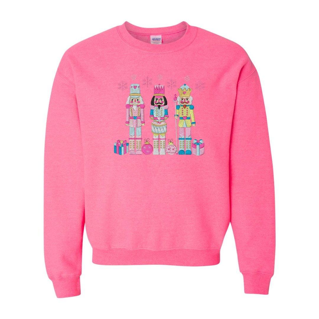 Festive Trio Embroidered Nutcracker Christmas Sweatshirt - Embroiderzilla