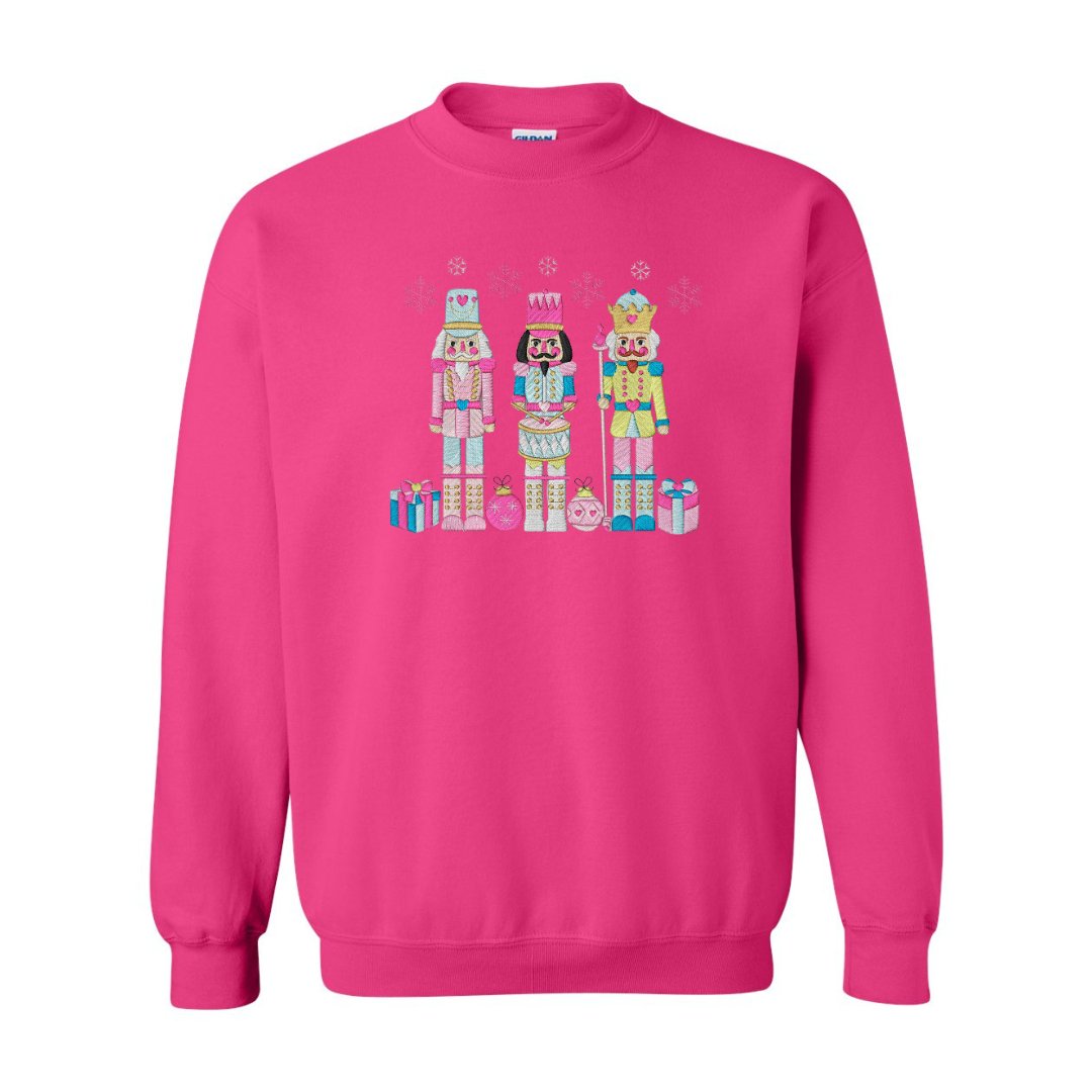 Festive Trio Embroidered Nutcracker Christmas Sweatshirt - Embroiderzilla