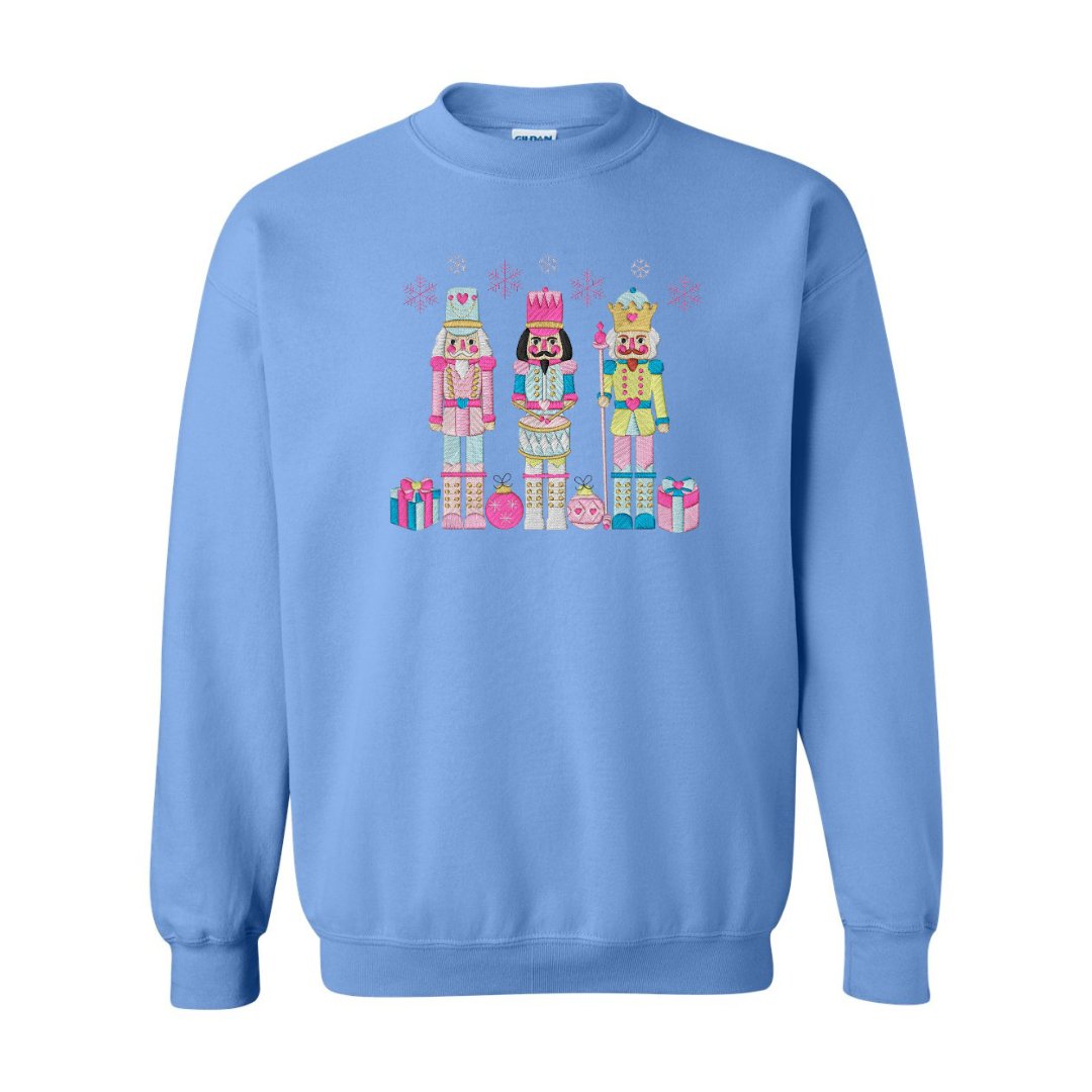 Festive Trio Embroidered Nutcracker Christmas Sweatshirt - Embroiderzilla