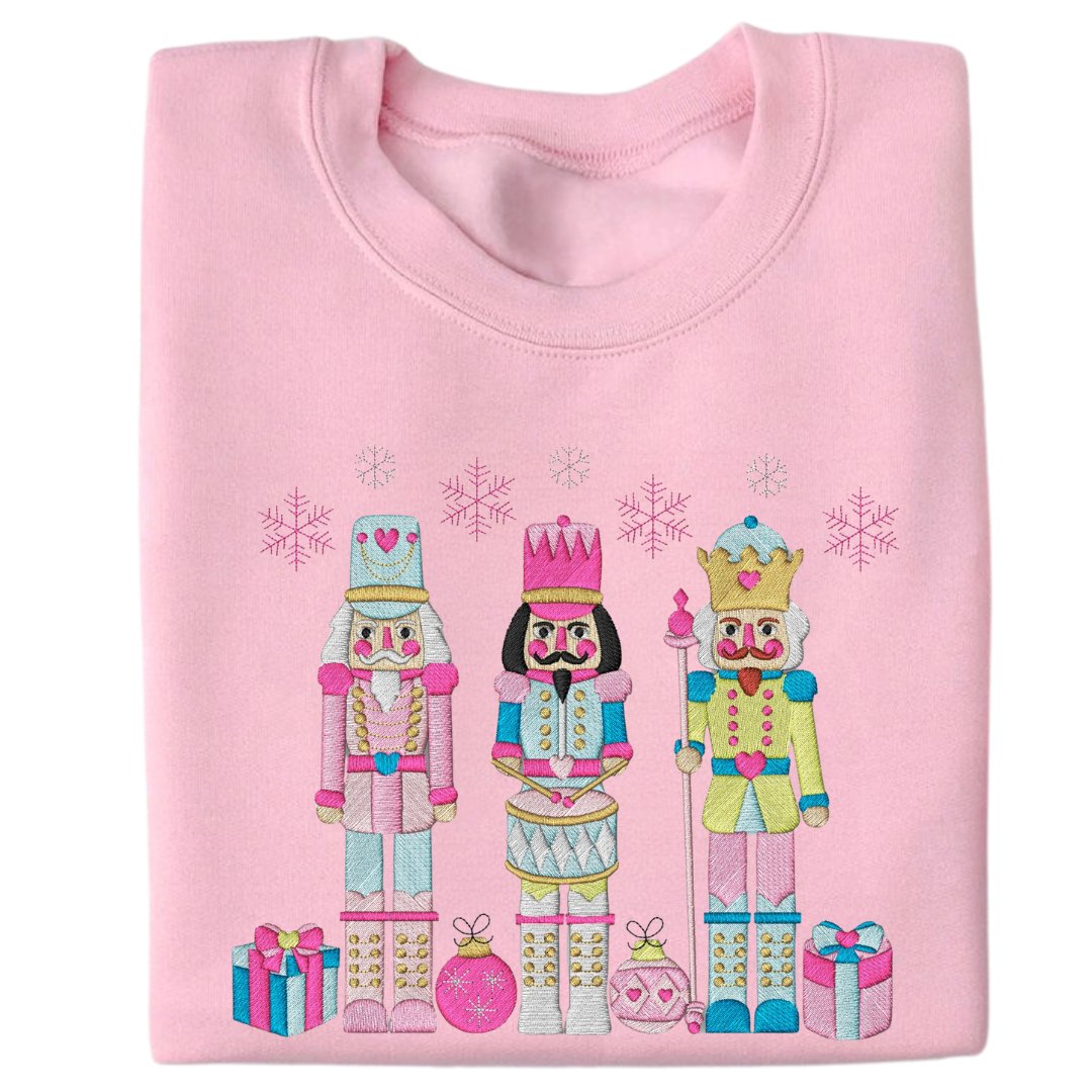 Festive Trio Embroidered Nutcracker Christmas Sweatshirt - Embroiderzilla