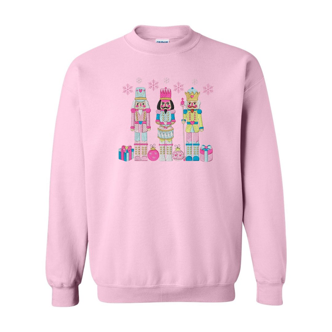 Festive Trio Embroidered Nutcracker Christmas Sweatshirt - Embroiderzilla