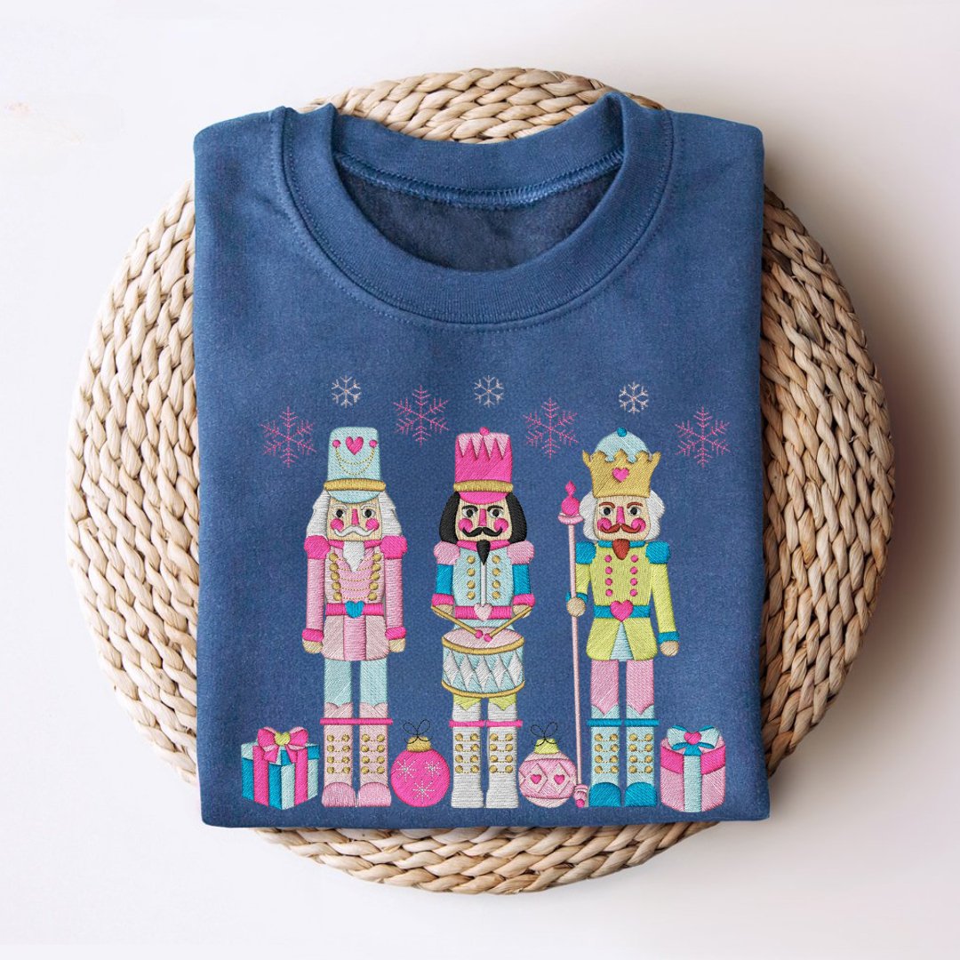 Festive Trio Embroidered Nutcracker Christmas Sweatshirt - Embroiderzilla