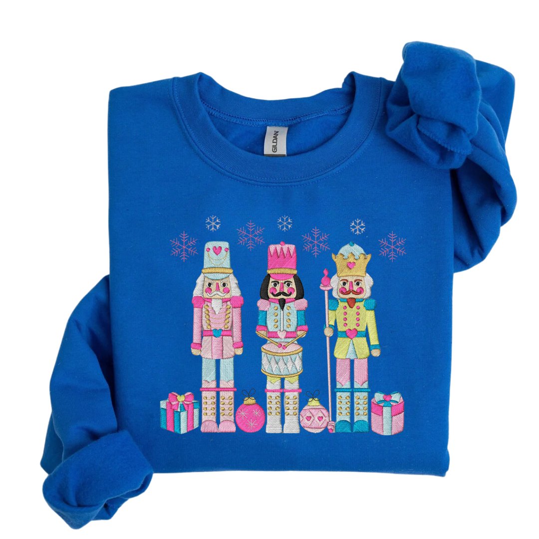 Festive Trio Embroidered Nutcracker Christmas Sweatshirt - Embroiderzilla