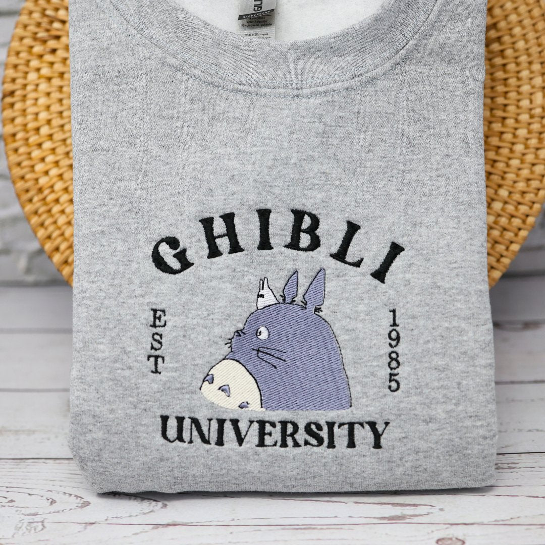 Ghibli University, Totoro Cute Anime Embroidered Crewneck - Embroiderzilla