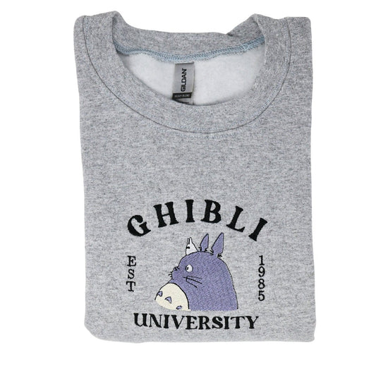 Ghibli University, Totoro Cute Anime Embroidered Crewneck - Embroiderzilla