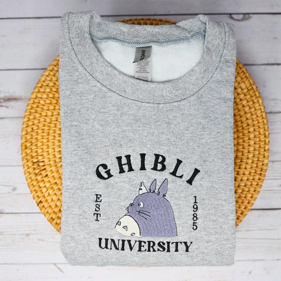 Ghibli University, Totoro Cute Anime Embroidered Crewneck - Embroiderzilla