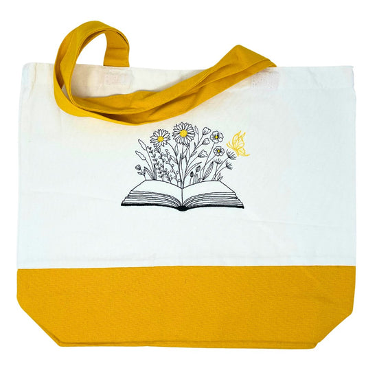 Handcrafted Book Lover's Tote with Blooming Pages Embroidered Tote Bag - Embroiderzilla