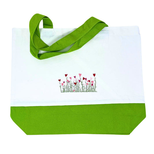 Heart - Shaped Flowers Embroidered Tote Bag - Embroiderzilla