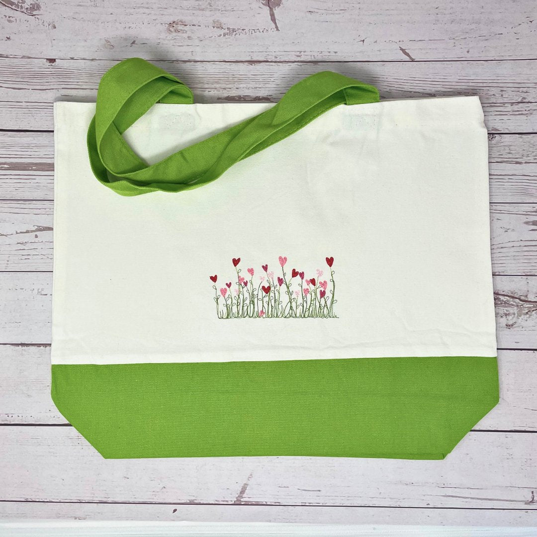 Heart - Shaped Flowers Embroidered Tote Bag - Embroiderzilla