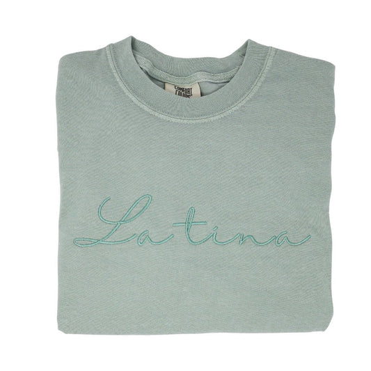 Latina Embroidered Cursive T-Shirt by Comfort Colors - Embroiderzilla