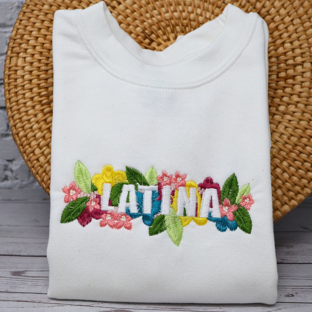 Latina Empowerment Sweatshirt - Beautifully Embroidered & Floral Accented - Embroiderzilla