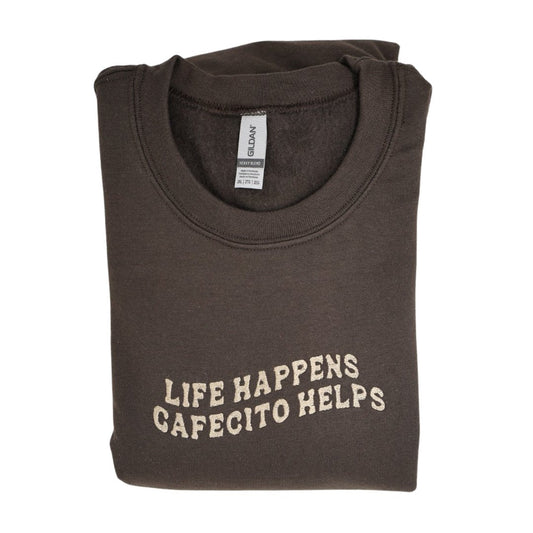 Life Happens Cafecito Helps Embroidered Sweater - Embroiderzilla