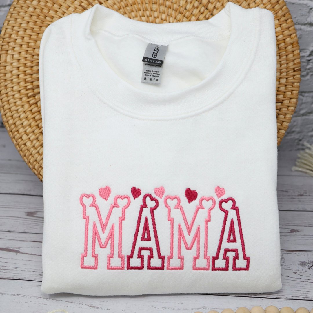 Mama Hearts Embroidered Sweatshirt, Valentines Day Sweatshirt - Embroiderzilla