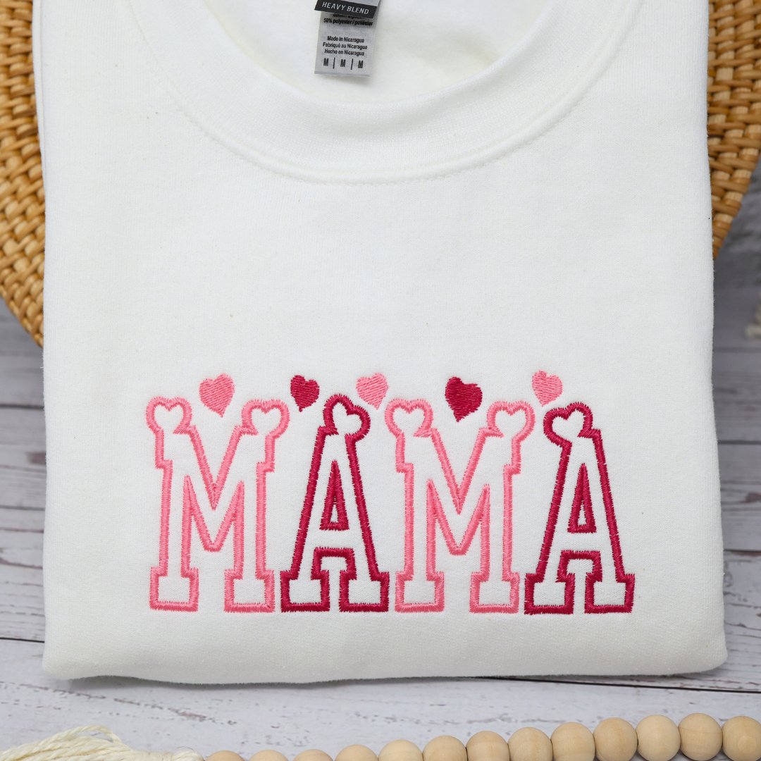 Mama Hearts Embroidered Sweatshirt, Valentines Day Sweatshirt - Embroiderzilla