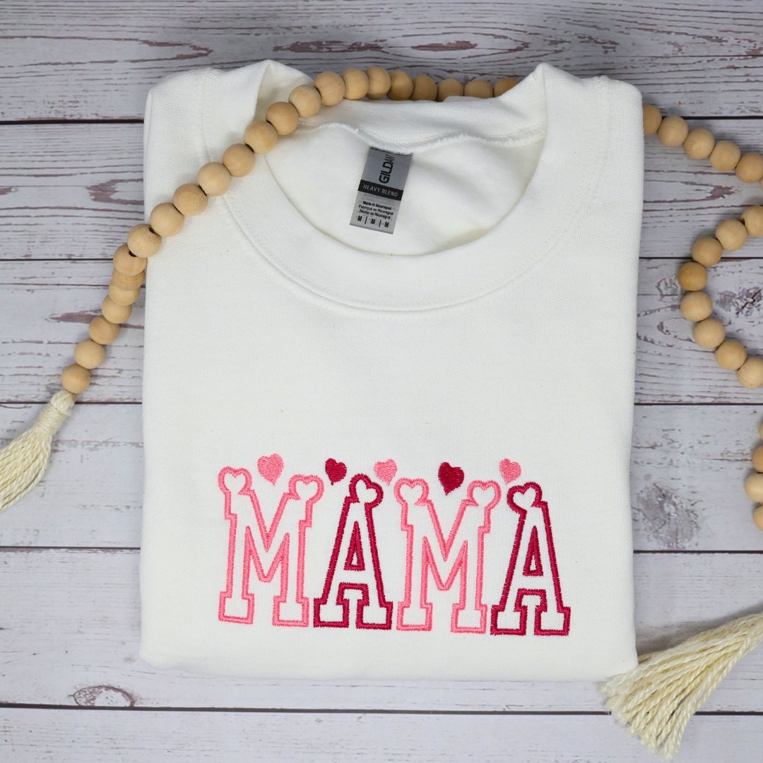 Mama Hearts Embroidered Sweatshirt, Valentines Day Sweatshirt - Embroiderzilla