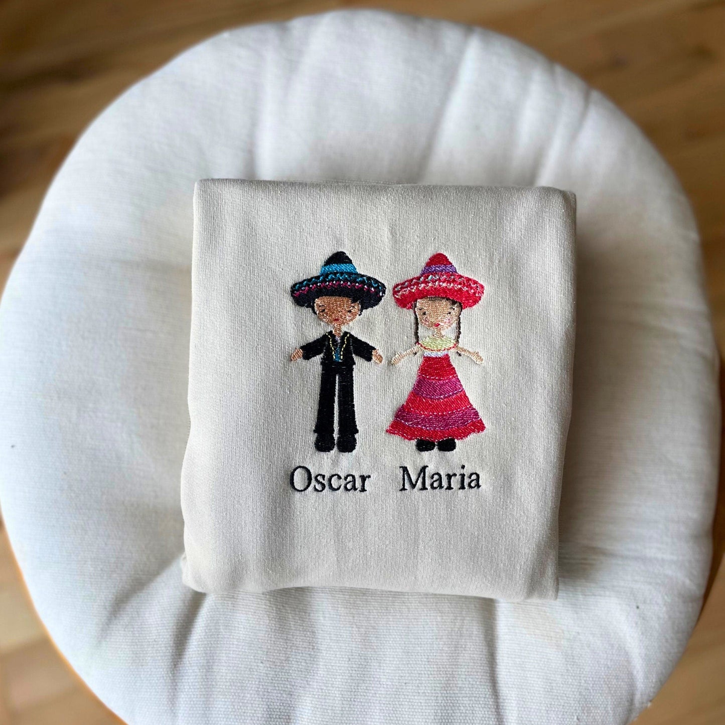 Mexican Couple Embroidered Sweater, Customized Name - Embroiderzilla