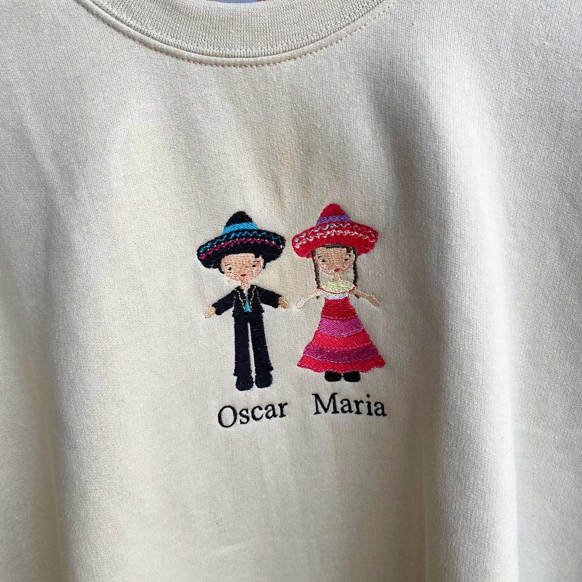 Mexican Couple Embroidered Sweater, Customized Name - Embroiderzilla