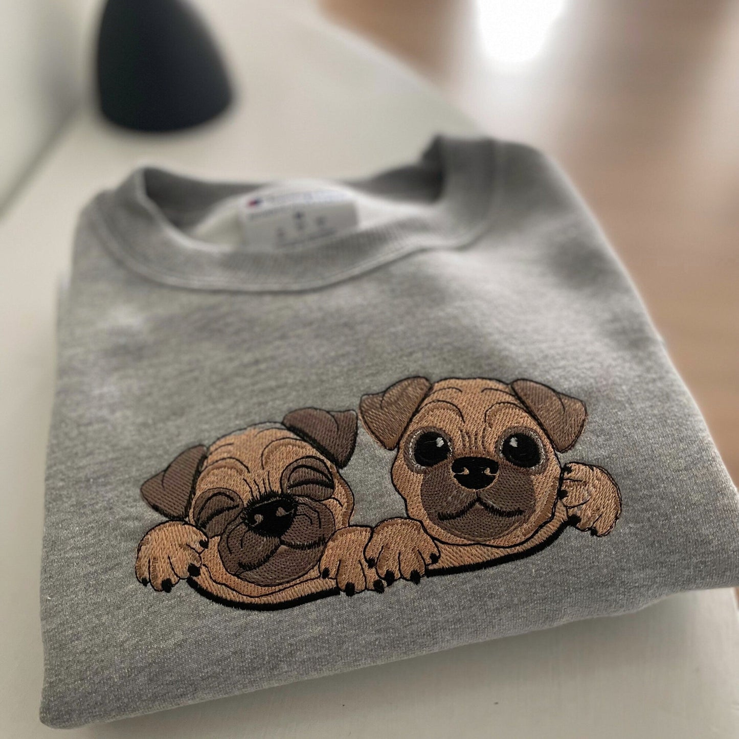 Pug Embroidered Crewneck Sweatshirt - Embroiderzilla